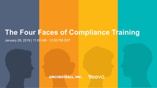 1Copyright © Veeva Systems 2018
The Four Faces of Compliance Training
January 29, 2019 | 11:00 AM - 12:00 PM EST
 