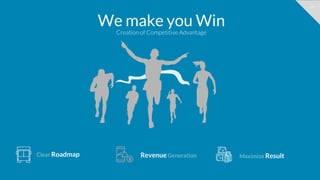 26
We make you Win
Creation of Competitive Advantage
Clear Roadmap Revenue Generation Maximize Result
 