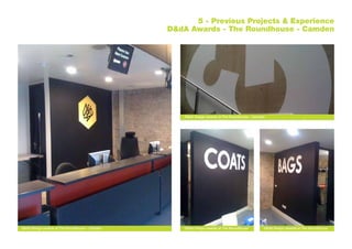 D&dA Design awards at The Roundhouse - Camden
5 - Previous Projects & Experience
D&dA Awards - The Roundhouse - Camden
D&dA Design awards at The Roundhouse - Camden D&dA Design awards at The Roundhouse D&dA Design awards at The Roundhouse
 