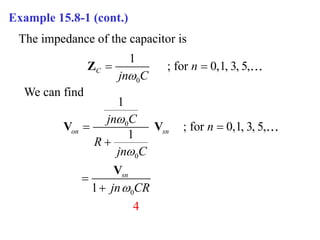 Example 15.8-1 (cont.)
The impedance of the capacitor is
0
1
; for 0,1, 3, 5,
C n
jn C

 
Z
0
0
0
1
; for 0,1, 3, 5
1
4
,
1
on sn
sn
jn C
n
R
jn C
jn CR



 



V V
V
We can find
 