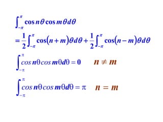 

  cos n cos m d


1 
1 
  cosn  m  d   cosn  m  d
2 
2 





cos n cos md  0

nm







cos n cos md  



nm

 