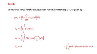 Case1:-
The Fourier series for the even function F(x) in the interval (-L,+L) is given by
 