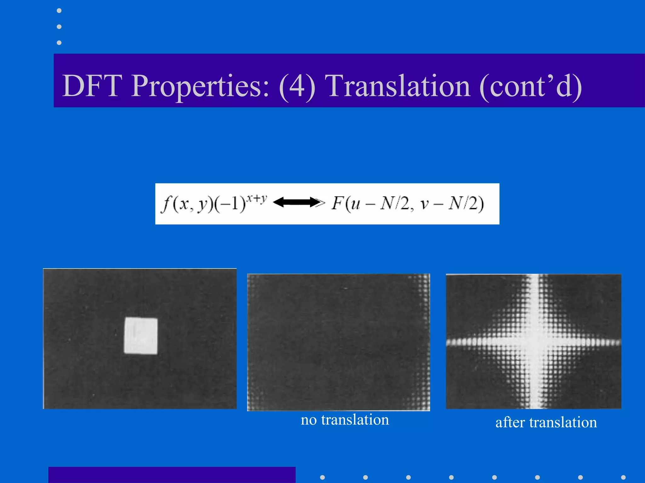 DFT Properties: (4) Translation (cont’d)




                  no translation   after translation
 