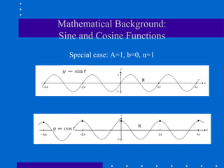 Mathematical Background:
Sine and Cosine Functions
  Special case: A=1, b=0, α=1


                           π




                       π
 