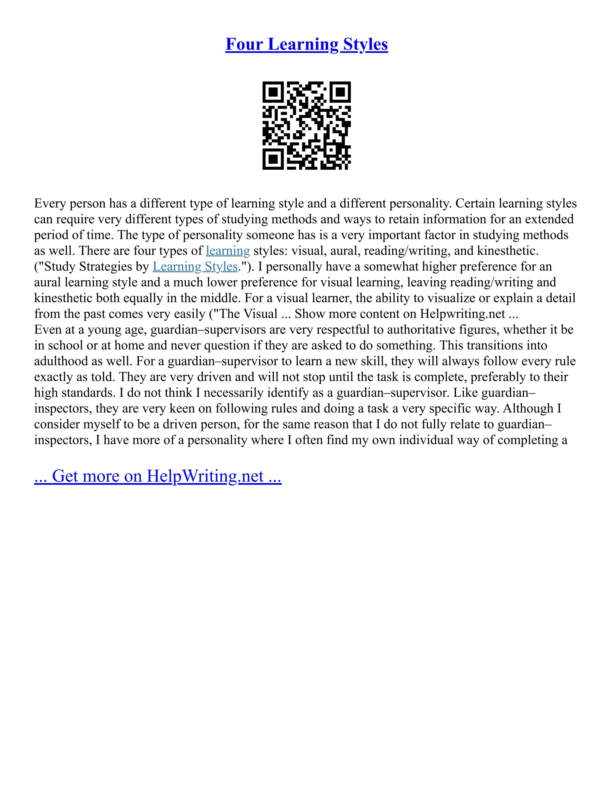 Four Learning Styles | PDF