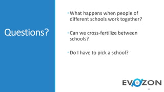 Questions?
◦What happens when people of
different schools work together?
◦Can we cross-fertilize between
schools?
◦Do I have to pick a school?
15
 