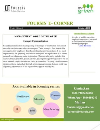 1
FOURSIS E- CORNER
Human Resource Quote
In order to build a rewarding
employee experience, you need
to understand what ma...