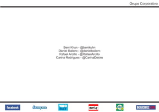 Grupo Corporativo




     Beni Khun - @benikuhn
 Daniel Baliero - @danielbaliero
  Rafael Arcillo - @RafaelArcillo
Carina Rodrigues - @CarinaDesire
 