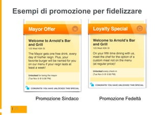Esempi di promozione per fidelizzare




       Promozione Sindaco   Promozione Fedeltà

| 25
 