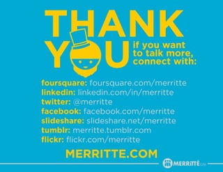 if you want
                      to talk more,
                      connect with:

foursquare: foursquare.com/merritte
l...