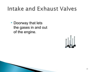  Doorway that lets
the gases in and out
of the engine.
17
 