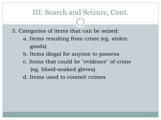 Seized Evidence Notes Fourth Amendment notes | PPTX