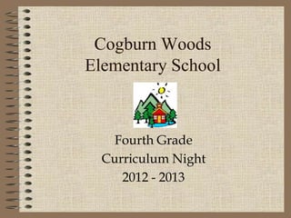 Cogburn Woods
Elementary School



    Fourth Grade
  Curriculum Night
     2012 - 2013
 