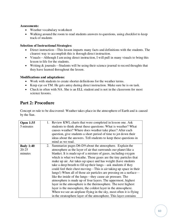 Fourth Grade Worksample Weather Unit