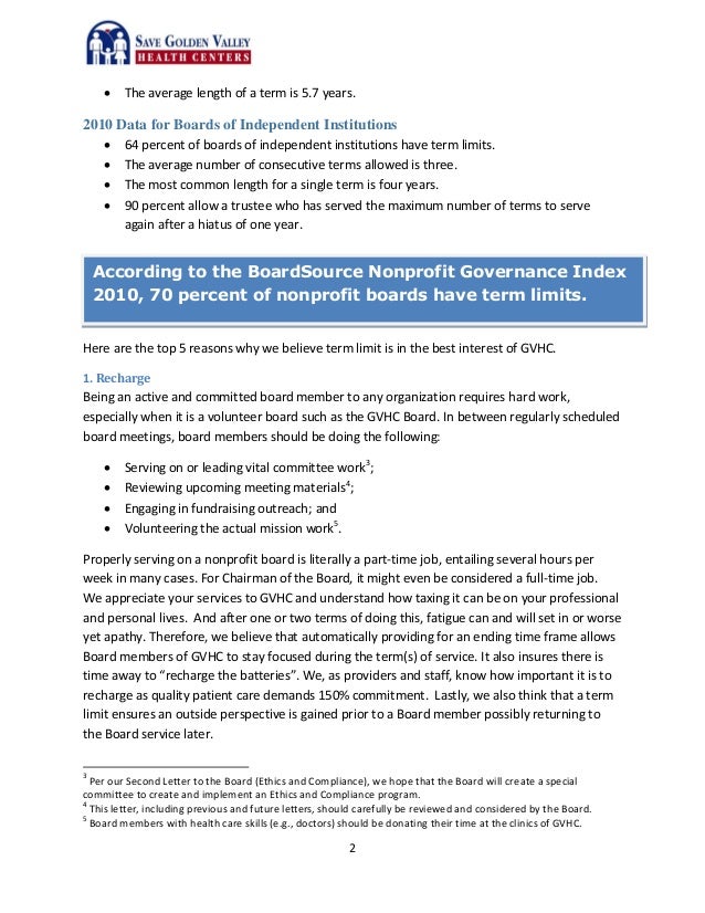 Fourth letter to the board term limit and board size