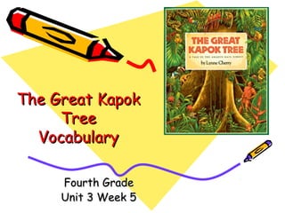 The Great KapokThe Great Kapok
TreeTree
VocabularyVocabulary
Fourth GradeFourth Grade
Unit 3 Week 5Unit 3 Week 5
 