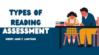 types of
reading
assessment
merry jane f. lanticse
 