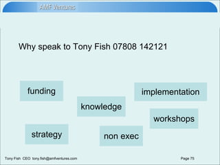 Why speak to Tony Fish 07808 142121 funding strategy non exec implementation knowledge workshops 