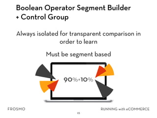 Boolean Operator Segment Builder
+ Control Group
Always isolated for transparent comparison in
order to learn
Must be segment based
23
 
