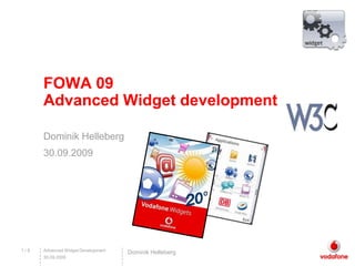 Advanced Widget Development 1 / 9 30.09.2009 FOWA 09Advanced Widget development DominikHelleberg 30.09.2009 DominikHelleberg 