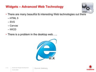 Widgets – Advanced Web Technology Therearemanybeautiful & interesting Web technologies out thereHTML 5SVGCanvasWICDThereis a problem in thedesktop web…..6.x3 / 9DominikHelleberg