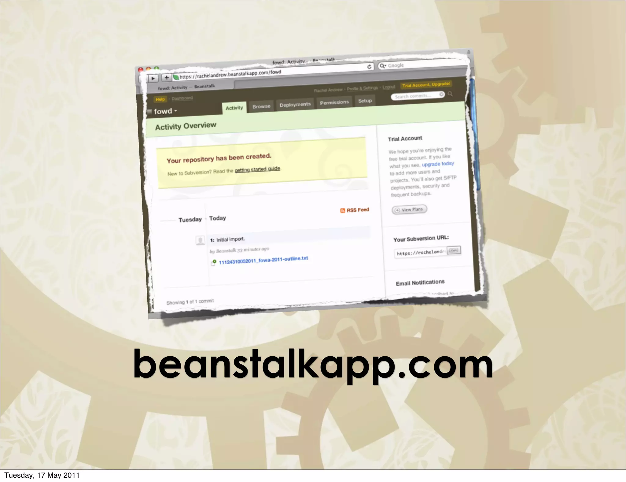 beanstalkapp.com

Tuesday, 17 May 2011
 