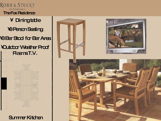 The Fox Residence Dining table 8 Person Seating 3 Bar Stool for Bar Area Outdoor Weather Proof Plasma T.V. Summer Kitchen 