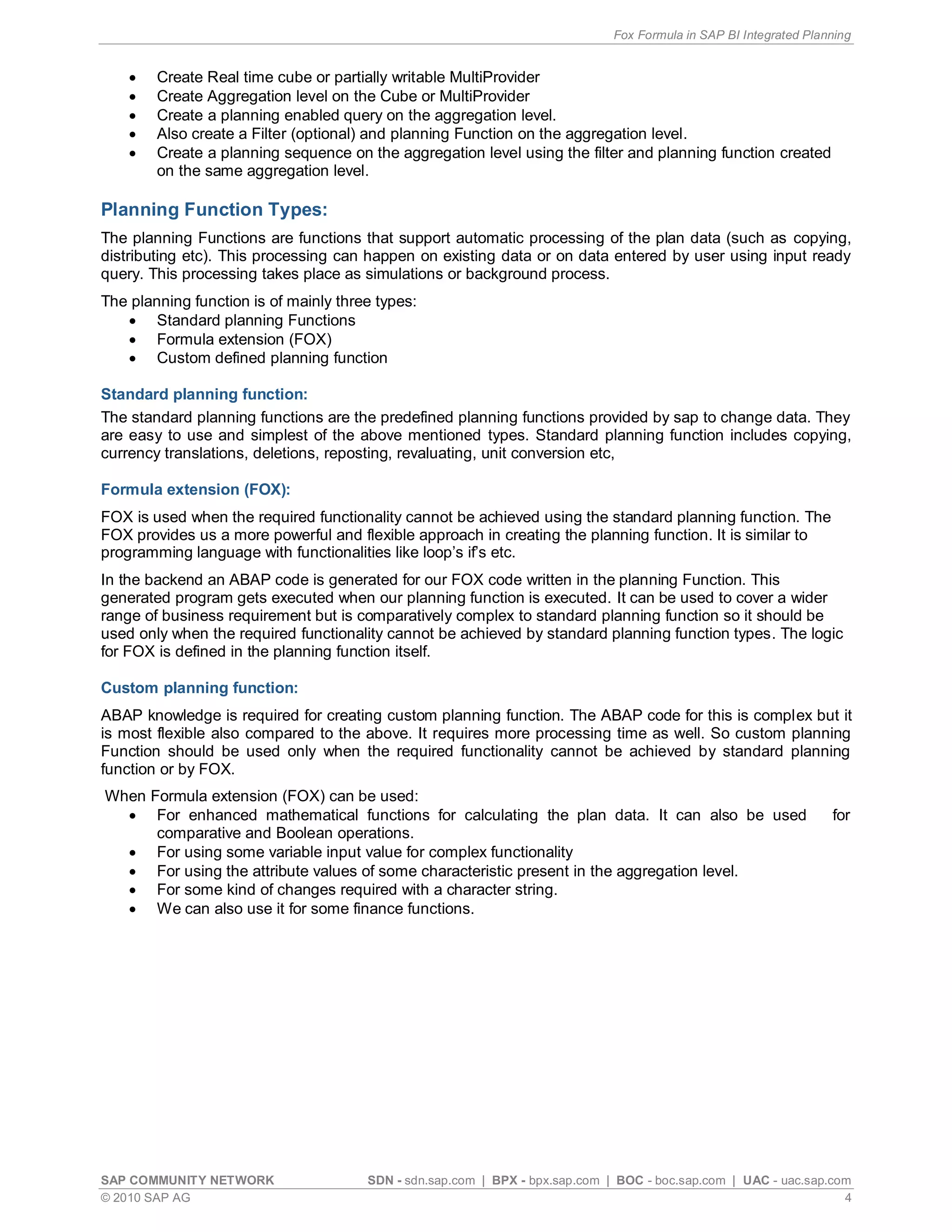 Fox formula in sap bi integrated planning | PDF
