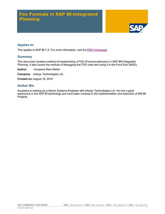 Fox formula in sap bi integrated planning | PDF | Web Development ...