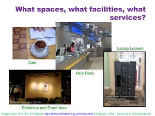 Cafe Exhibition and Event Area Laptop Lockers Help Desk What spaces, what facilities, what services? Images taken from HKU...