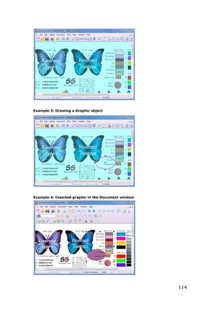 114
Example 3: Drawing a Graphic object
Example 4: Inserted graphic in the Document window
 