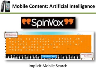 Implicit Mobile Search
Mobile Content: Artificial Intelligence
 