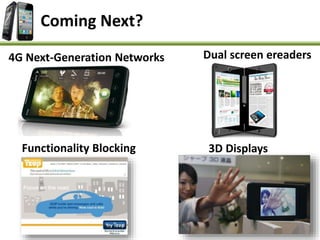 4G Next-Generation Networks
3D Displays
Coming Next?
Functionality Blocking
Dual screen ereaders
 