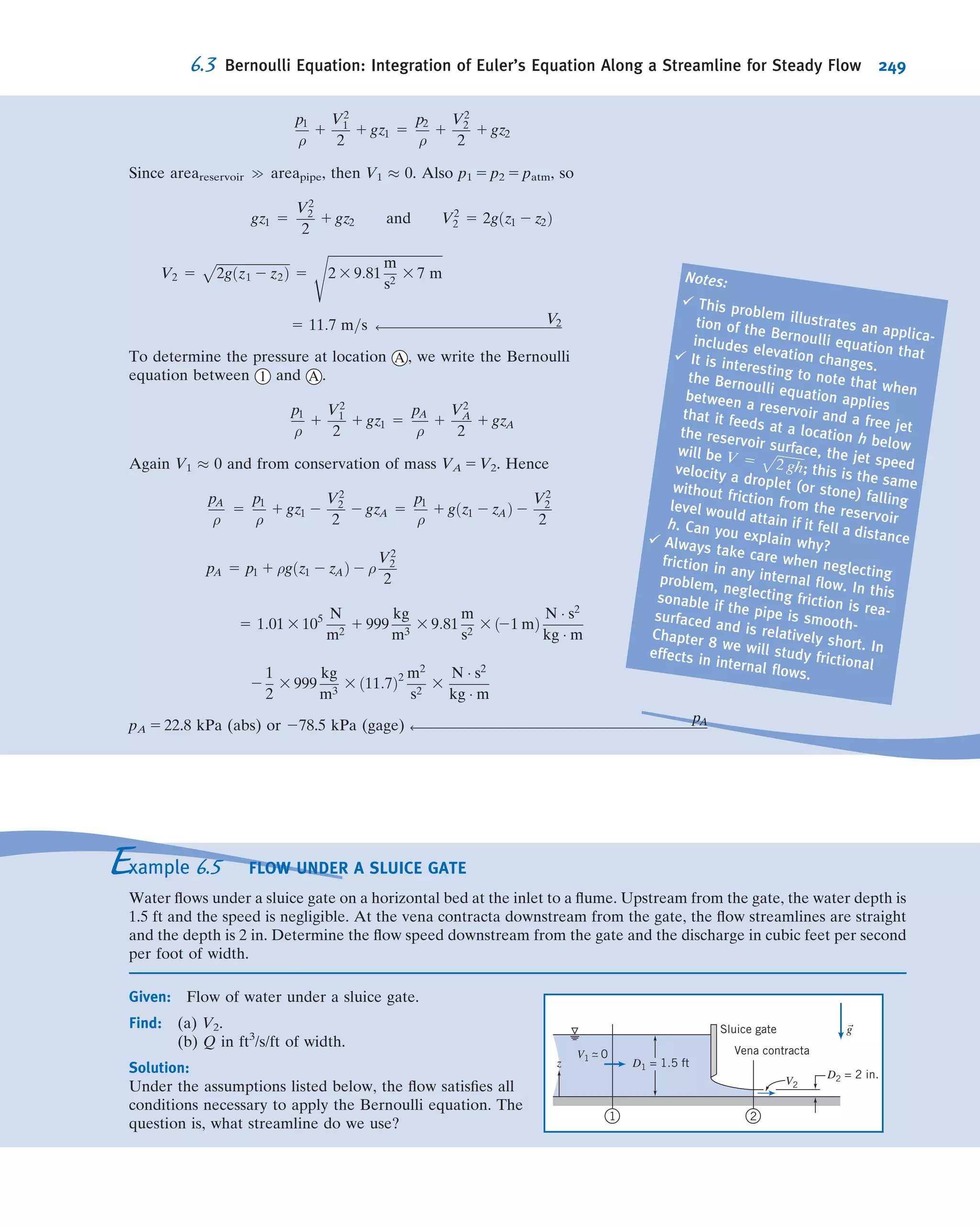of computing resources. In an efﬁcient calculation, both errors would be set at com-
parable levels, and less than a tolerance level that was chosen by the user. The
agreement between the numerical and exact solutions should get much better on
reﬁning the grid, as was the linear case (for m 5 1). Different CFD codes use slightly
different deﬁnitions for the residual. You should always read the documentation from
the application to understand how the residual is calculated.
Concluding Remarks
In this section we have introduced some simple ways of using a spreadsheet for the
numerical solution of two types of ﬂuid mechanics problems. Examples 5.11 and 5.12
show how certain 1D and 2D ﬂows may be computed. We then studied some concepts
in more detail, such as convergence criteria, involved with numerical methods and
CFD, by considering a ﬁrst-order ODE. In our simple 1D example, the iterations
converged very rapidly. In practice, one encounters many instances when the iterative
process doesn’t converge or converges lethargically. Hence, it’s useful to know a priori
the conditions under which a given numerical scheme converges. This is determined
by performing a stability analysis of the numerical scheme. Stability analysis of
numerical schemes and the various stabilization strategies used to overcome non-
convergence are very important topics and necessary for you to explore if you decide
to delve further into the topic of CFD.
Iterations = 2
Iterations = 4
Iterations = 6
Exact solution
10.2 0.4
x
u
0.6 0.80
0.5
0.6
0.7
0.8
0.9
1
Fig. 5.21 Progression of the iterative solution.
0.1
0.01
0.001
1
0.0001
1E-05
1E-06
1E-07
1E-09
1E-08
1E-10
1 2 3 4 5 60
Iterations
ResidualR
Fig. 5.20 Convergence history for the model
nonlinear problem.
5.5 Introduction to Computational Fluid Dynamics 223
 