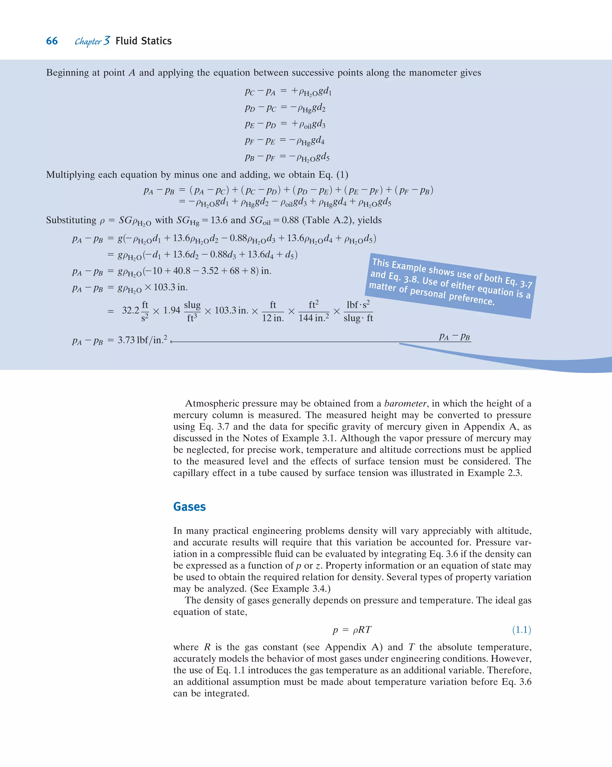 2.68 The viscometer of Problem 2.67 is used to measure the
apparent viscosity of a ﬂuid. The data below are obtained.
What kind of non-Newtonian ﬂuid is this? Find the values of
k and n used in Eqs. 2.16 and 2.17 in deﬁning the apparent
viscosity of a ﬂuid. (Assume θ is 0.5 degrees.) Predict
the viscosity at 90 and 100 rpm.
Speed (rpm) 10 20 30 40 50 60 70 80
μ (N Á s/m2
) 0.121 0.139 0.153 0.159 0.172 0.172 0.183 0.185
2.69 An insulation company is examining a new material for
extruding into cavities. The experimental data is given below
for the speed U of the upper plate, which is separated from a
ﬁxed lower plate by a 1-mm-thick sample of the material,
when a given shear stress is applied. Determine the type of
material. If a replacement material with a minimum yield
stress of 250 Pa is needed, what viscosity will the material
need to have the same behavior as the current material at a
shear stress of 450 Pa?
τ (Pa) 50 100 150 163 171 170 202 246 349 444
U (m/s) 0 0 0 0.005 0.01 0.025 0.05 0.1 0.2 0.3
2.70 A viscometer is used to measure the viscosity of a
patient’s blood. The deformation rate (shear rate)Àshear
stress data is shown below. Plot the apparent viscosity versus
deformation rate. Find the value of k and n in Eq. 2.17, and
from this examine the aphorism “Blood is thicker than
water.”
du/dy (s21
) 5 10 25 50 100 200 300 400
τ (Pa) 0.0457 0.119 0.241 0.375 0.634 1.06 1.46 1.78
2.71 A viscous clutch is to be made from a pair of closely
spaced parallel disks enclosing a thin layer of viscous liquid.
Develop algebraic expressions for the torque and the power
transmitted by the disk pair, in terms of liquid viscosity, μ,
disk radius, R, disk spacing, a, and the angular speeds: ωi of
the input disk and ωo of the output disk. Also develop
expressions for the slip ratio, s 5 Δω/ωi, in terms of ωi and
the torque transmitted. Determine the efﬁciency, η, in terms
of the slip ratio.
R
a
ωi ωo
ω
R a
b
H
P2.71 P2.72
2.72 A concentric-cylinder viscometer is shown. Viscous
torque is produced by the annular gap around the inner
cylinder. Additional viscous torque is produced by the ﬂat
bottom of the inner cylinder as it rotates above the ﬂat
bottom of the stationary outer cylinder. Obtain an algebraic
expression for the viscous torque due to ﬂow in the annular
gap of width a. Obtain an algebraic expression for the viscous
torque due to ﬂow in the bottom clearance gap of height b.
Prepare a plot showing the ratio, b/a, required to hold the
bottom torque to 1 percent or less of the annulus torque,
versus the other geometric variables. What are the design
implications? What modiﬁcations to the design can you
recommend?
2.73 A viscometer is built from a conical pointed shaft that
turns in a conical bearing, as shown. The gap between shaft
and bearing is ﬁlled with a sample of the test oil. Obtain an
algebraic expression for the viscosity μ of the oil as a func-
tion of viscometer geometry (H, a, and θ), turning speed ω,
and applied torque T. For the data given, ﬁnd by referring to
Figure A.2 in Appendix A, the type of oil for which the
applied torque is 0.325 N Á m. The oil is at 20
C. Hint: First
obtain an expression for the shear stress on the surface of the
conical shaft as a function of z.
a = 0.2 mm
ω
θ
= 75 rev/s
= 30°
r
z
H = 25 mm
P2.73
2.74 Design a concentric-cylinder viscometer to measure the
viscosity of a liquid similar to water. The goal is to achieve a
measurement accuracy of 61 percent. Specify the conﬁg-
uration and dimensions of the viscometer. Indicate what
measured parameter will be used to infer the viscosity of the
liquid sample.
2.75 A spherical thrust bearing is shown. The gap between
the spherical member and the housing is of constant width h.
Obtain and plot an algebraic expression for the nondimen-
sional torque on the spherical member, as a function of
angle α.
h
ω
θ
α
μOil film (viscosity, )
R
P2.75
52 Chapter 2 Fundamental Concepts
 