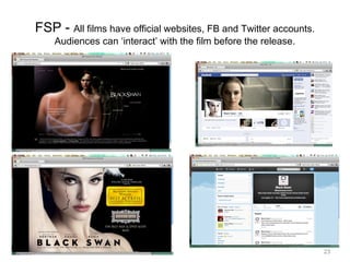 23
FSP - All films have official websites, FB and Twitter accounts.
Audiences can ‘interact’ with the film before the release.
 