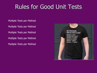 Rules for Good Unit Tests
Multiple Tests per Method
Multiple Tests per Method
Multiple Tests per Method
Multiple Tests per...