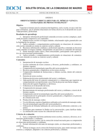Orden 1679/2016, de 26 de mayo, de la Consejería de Educación, Juventud y Deporte, por la que se regulan los proyectos bilingües de Formación Profesional