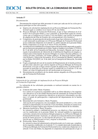 Orden 1679/2016, de 26 de mayo, de la Consejería de Educación, Juventud y Deporte, por la que se regulan los proyectos bilingües de Formación Profesional