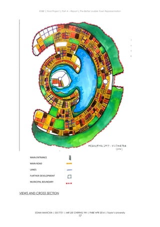ENBE | Final Project | Part A – Report | The Better Livable Town Representation
VIEWS AND CROSS SECTION
SONIA MANCXIA | 0317751 | MR LEE CHERNG YIH | FNBE APR 2014 | Taylor’s University
17
MAIN ENTRANCE
MAIN ROAD
LANES
FURTHER DEVELOPMENT
MUNICIPAL BOUNDARY
 