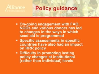 Overview of CGIAR research for improving post-crisis relief, recovery and rehabilitation: lessons from recent experiences