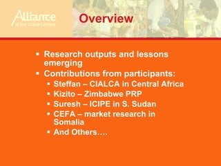 Overview of CGIAR research for improving post-crisis relief, recovery and rehabilitation: lessons from recent experiences