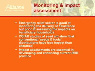 Overview of CGIAR research for improving post-crisis relief, recovery and rehabilitation: lessons from recent experiences