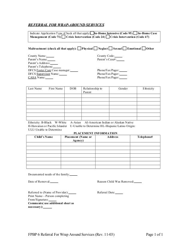 Fpbp 6 referral for wrap around services