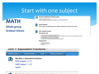 MATH
Whole group
Gradual release
Start with one subject
 