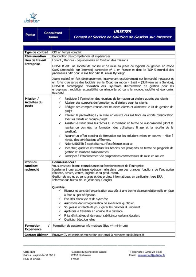Lettre De Motivation Emploi Consultant Junior