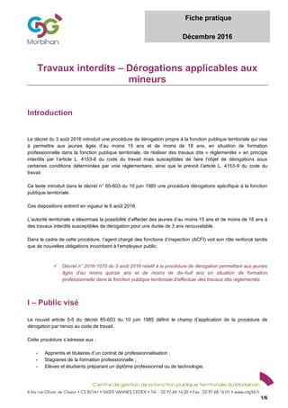 D rogations Travaux Interdits Mineurs CDG PDF