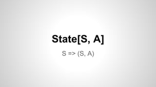 State[S, A]
S => (S, A)
 