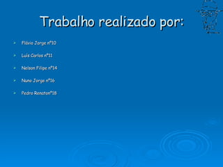 Trabalho realizado por: Flávio Jorge nº10 Luís Carlos nº11 Nelson Filipe nº14 Nuno Jorge nº16 Pedro Renatonº18 