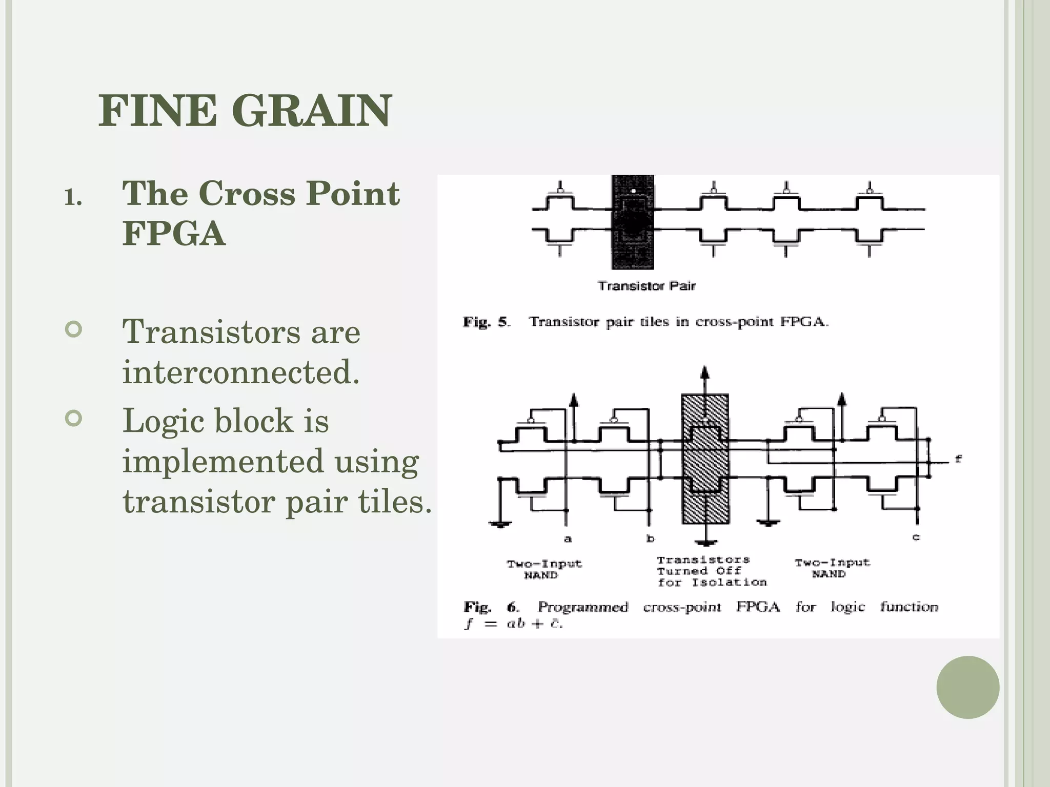 2. Plessey FPGA :- 2-input NAND gate forms basic building block Static RAM programming technology 